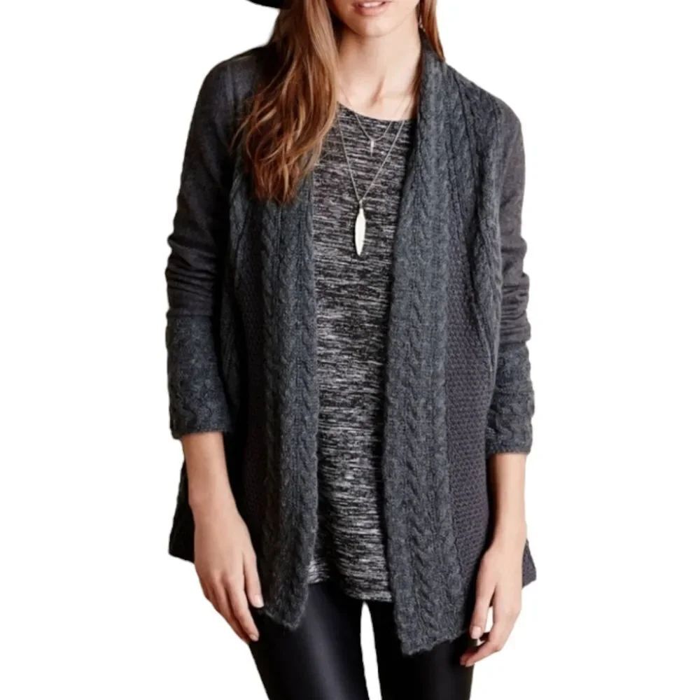 Anthropologie KNITTED AND KNOTTED Regan Mixed Stitch Wool Cardigan XS